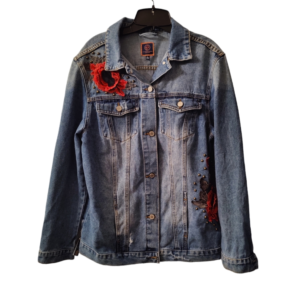 Boom Boom Denim Jeans Jacket with Embroidered applique Size L